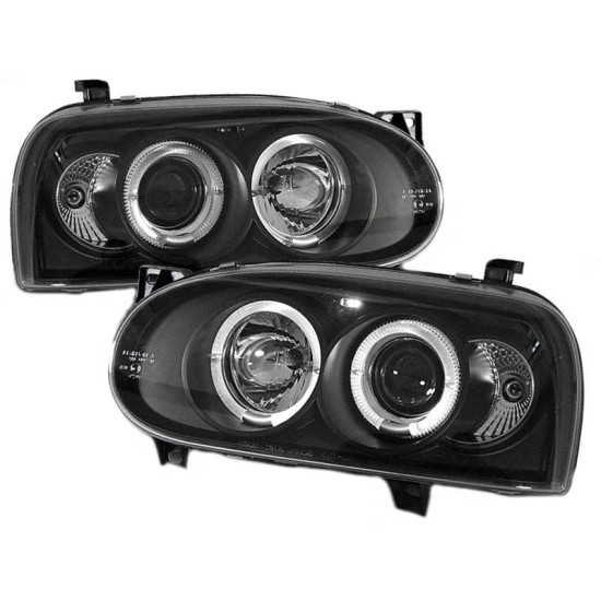 Μπροστινά Φανάρια Set Για Vw Golf III (3) 92-98 Angel Eyes & Led Μαύρα H1/H1 Sonar
