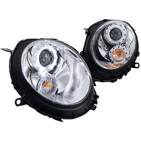 Μπροστινά Φανάρια Set Για Mini Cooper (R55/56/57/58/59) 06-13 Angel Eyes Χρωμίου H9 Με Μοτέρ JunYan