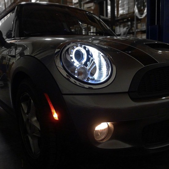 Μπροστινά Φανάρια Set Για Mini Cooper (R55/56/57/58/59) 06-13 Angel Eyes Χρωμίου H9 Με Μοτέρ JunYan