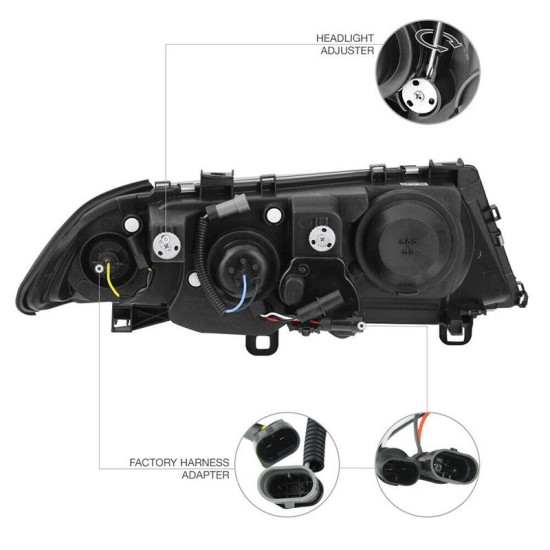 Μπροστινά Φανάρια Set Για Bmw 3 E46 Sedan/Caravan 99-01 Angel Eyes Μαύρα H1/H1 Manual Sonar