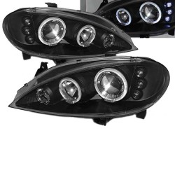 Μπροστινά Φανάρια Set Για Renault Megane 99-02 Angel Eyes & Led Μαύρα H1/H1 JunYan Μπροστινά Φανάρια Set Για Renault Megane 99-02 Angel Eyes & Led Μαύρα H1/H1 JunYan