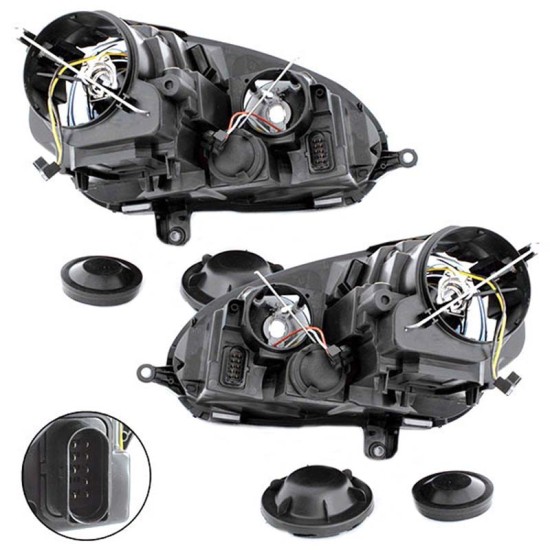 Μπροστινά Φανάρια Set Για Vw Golf V (5) 03-08 / Jetta GTI R32 Look Projectors Μαύρα H7/H7 Με Μοτέρ Depo