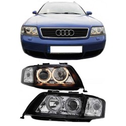 Μπροστινά Φανάρια Set Για Audi A6 4B 97-01 Angel Eyes Μαύρα H7/H7 depo Μπροστινά Φανάρια Set Για Audi A6 4B 97-01 Angel Eyes Μαύρα H7/H7 depo