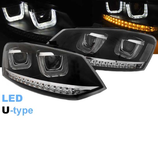 Μπροστινά Φανάρια Set Για Vw Polo 6R / 6C DRL U-Type Black H7/H7 Με Μότερ Eagle Eyes