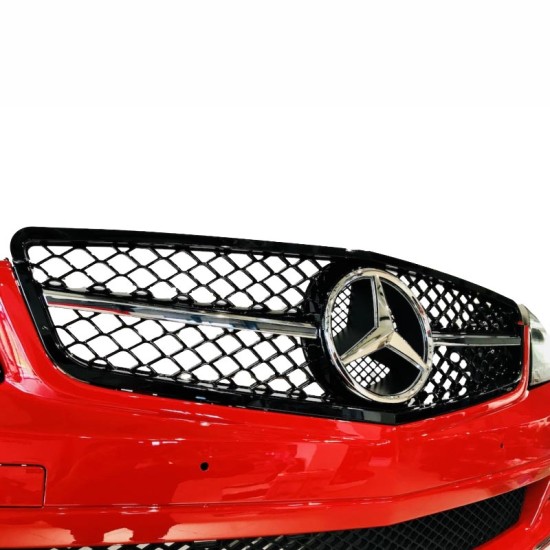Μάσκα Για Mercedes-Benz C-Class W204 07-14 Amg C63 Look Με Μονή Γρίλια Μαύρο/Χρώμιο 1 Τεμάχιο