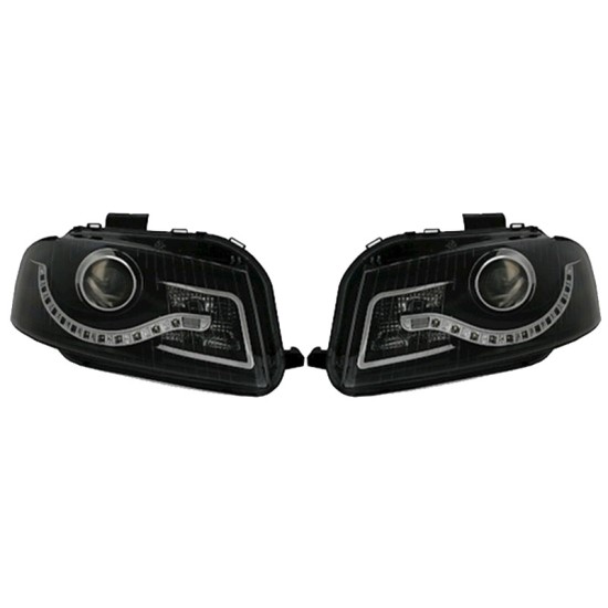 Μπροστινά Φανάρια Set Για Audi A3 8P 03-08 DRL Μαύρα H9 Με Μοτέρ Eagle Eyes
