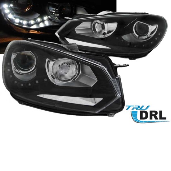 Μπροστινά Φανάρια Set Για Vw Golf VΙ (6) 08-12 TRU DRL GTI Μαύρα H7 Με Μοτέρ Depo