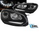 Μπροστινά Φανάρια Set Για Vw Golf VΙ (6) 08-12 TRU DRL GTI Μαύρα H7 Με Μοτέρ Depo