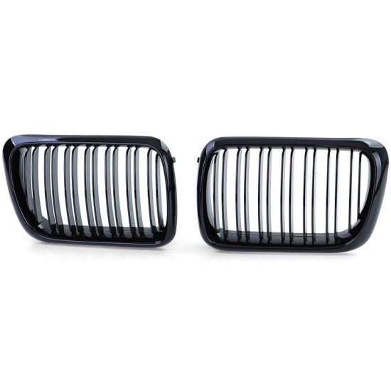 Καρδιές Μάσκας Για Bmw 3 E36 96-99 M4 Look Με Διπλή Γρίλια Μαύρο Γυαλιστερό 2 Τεμάχια
