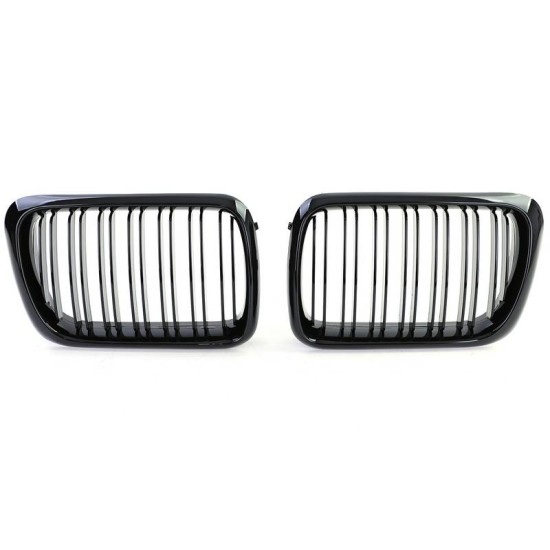 Καρδιές Μάσκας Για Bmw 3 E36 96-99 M4 Look Με Διπλή Γρίλια Μαύρο Γυαλιστερό 2 Τεμάχια
