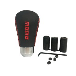 Πόμολο Λεβιέ Ταχυτήτων Universal Μαύρο Με Κόκκινες Ραφές Τύπου ''Momo'' Με 3 Αντάπτορες M8/M10/M12 Για Κανονική ΌπισθενUT-3172