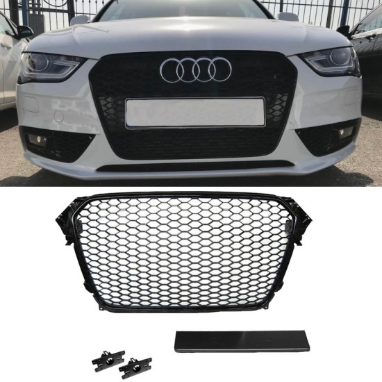 Μάσκα Για Audi A4 B8 11-15 RS4 Look Κυψελωτή Γυαλιστερό Μαύρο 1 Τεμάχιο