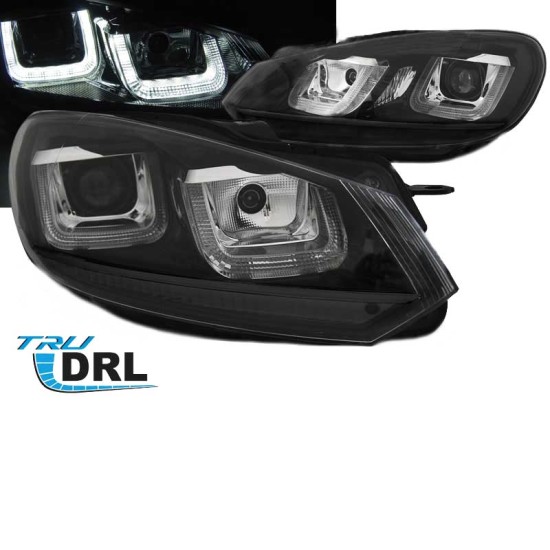 Μπροστινά Φανάρια Set Για Vw Golf VΙ (6) 08-12 TRU DRL U-Type GTI Μαύρα H7/H1 Με Μοτέρ Sonar