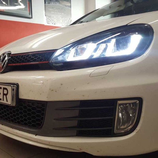 Μπροστινά Φανάρια Set Για Vw Golf VΙ (6) 08-12 TRU DRL U-Type GTI Μαύρα H7/H1 Με Μοτέρ Sonar