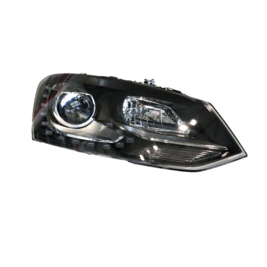Μπροστινά Φανάρια Set Για Vw Polo 6R/ 6C 09-17 DRL GTI R-Look Μαύρα Με Ασημί Γραμμή H7/H7 Με Μοτέρ Carner