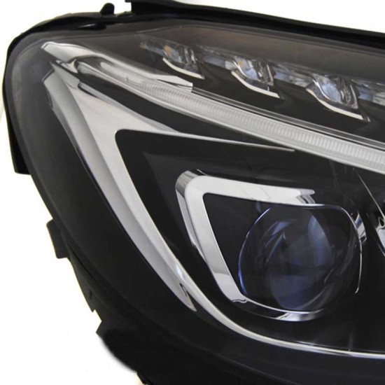 Μπροστινά Φανάρια Set Για Mercedes-Benz C-Class W205 14-18 TRU DRL Full Led Μαύρα Με Μοτέρ Depo