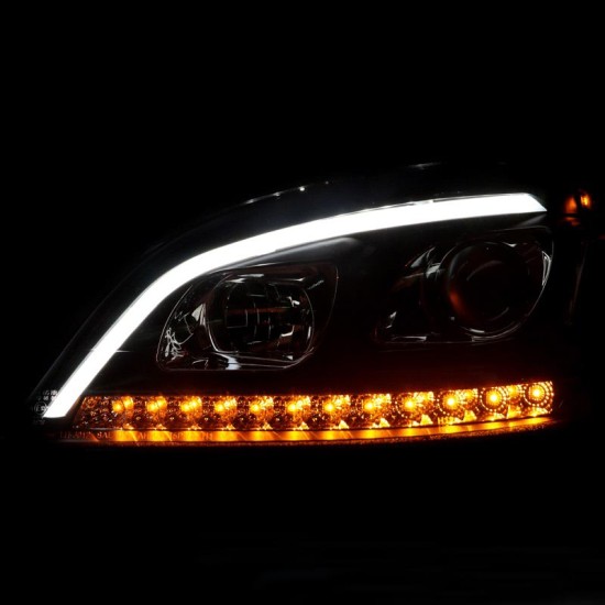 Μπροστινά Φανάρια Set Για Mercedes-Benz ML-Class W164 05-08 DRL Tube Lights Dynamic Φλας W166 Look Μαύρα H9/H1 Με Μοτέρ JunYan
