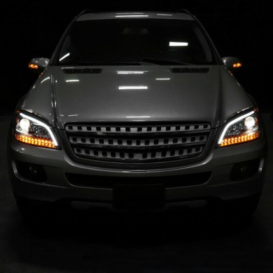 Μπροστινά Φανάρια Set Για Mercedes-Benz ML-Class W164 05-08 DRL Tube Lights Dynamic Φλας W166 Look Μαύρα H9/H1 Με Μοτέρ JunYan