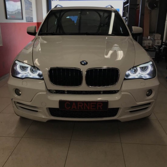 Μπροστινά Φανάρια Set Για Bmw X5 E70 07-10 3D LED Angel Eyes Μαύρα Xenon D1S Με Μοτέρ Sonar