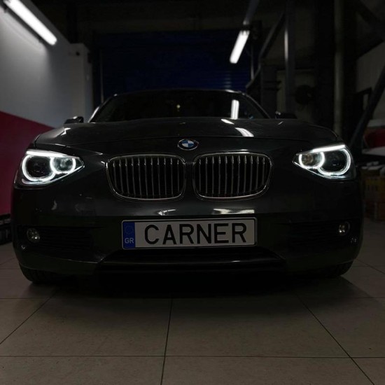 Μπροστινά Φανάρια Set Για Bmw 1 F20 / F21 11-14 LED Angel Eyes Μαύρα H7 Με Μοτέρ Depo
