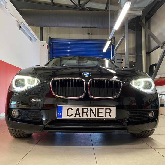 Μπροστινά Φανάρια Set Για Bmw 1 F20 / F21 11-14 LED Angel Eyes Μαύρα H7 Με Μοτέρ Depo