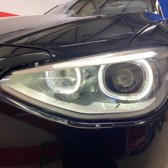 Μπροστινά Φανάρια Set Για Bmw 1 F20 / F21 11-14 LED Angel Eyes Μαύρα H7 Με Μοτέρ Depo