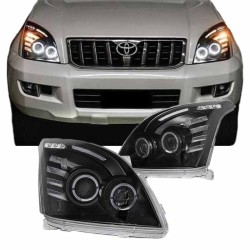 Μπροστινά Φανάρια Set Για Toyota Land Cruiser 120 03-09 Angel Eyes Μαύρα H7/H3 Sonar