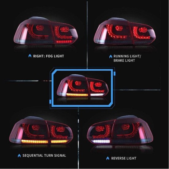 Πισινά Φανάρια Set Για Vw Golf VI (6) 08-12 Full Led Dynamic GTI R20 Look Σκούρο Κόκκινο/Λευκό VLand
