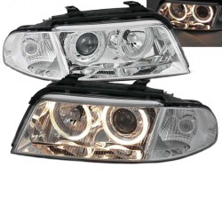 Μπροστινά Φανάρια Set Για Audi A4 B5 99-00 Angel Eyes Χρωμίου H7/H7 Depo Μπροστινά Φανάρια Set Για Audi A4 B5 99-00 Angel Eyes Χρωμίου H7/H7 Depo