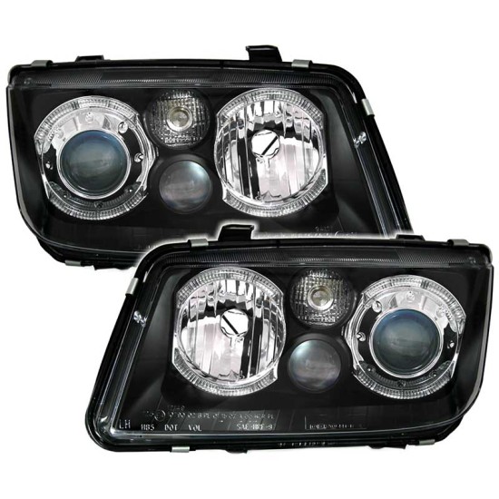 Μπροστινά Φανάρια Set Για Vw Bora 98-05 Angel Eyes Μαύρα H7/H7/H3 Depo