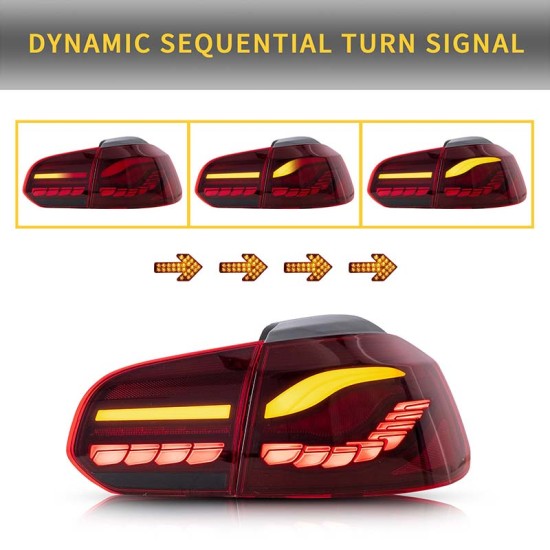 Πισινά Φανάρια Set Για Vw Golf VI (6) 08-12 Full Led Dynamic OLED Κόκκινο/Crystal VLand