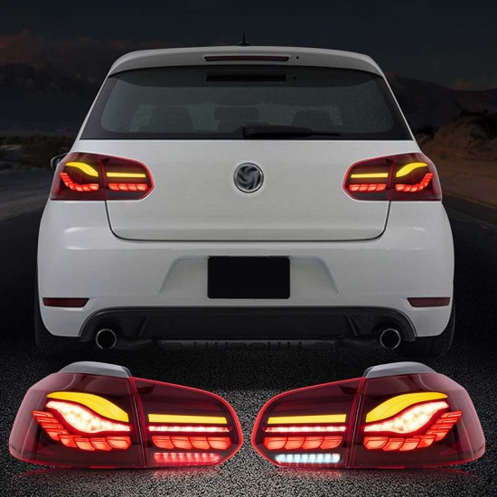 Πισινά Φανάρια Set Για Vw Golf VI (6) 08-12 Full Led Dynamic OLED Κόκκινο/Crystal VLand