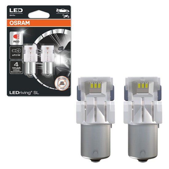 Λάμπες Led P21W Μονοπολικές BA15S 12volt 1.4 watt Κόκκινες Osram 7506DRP-02B 2 Τεμάχια