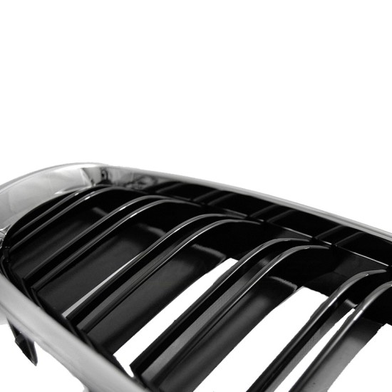 Καρδιές Μάσκας Για Bmw 5 F10 / F11 10-16 M4 Look Χρωμίου Με Διπλή Γρίλια Μαύρο Γυαλιστερό 2 Τεμάχια