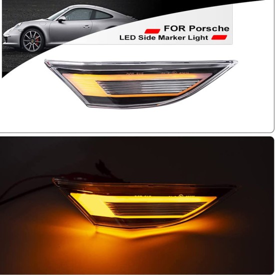 Πλαϊνά Φλας Φτερού Για Porsche  911 Carrera 991 11-16 / Boxster 718 16+ / Cayman 981 12-16 / Cayman 718 16+ Led Dynamic Άσπρα 2 Τεμάχια