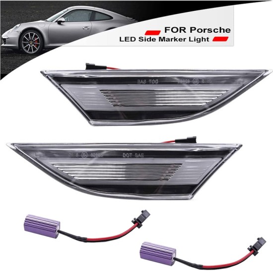 Πλαϊνά Φλας Φτερού Για Porsche  911 Carrera 991 11-16 / Boxster 718 16+ / Cayman 981 12-16 / Cayman 718 16+ Led Dynamic Άσπρα 2 Τεμάχια