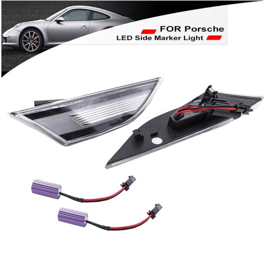 Πλαϊνά Φλας Φτερού Για Porsche  911 Carrera 991 11-16 / Boxster 718 16+ / Cayman 981 12-16 / Cayman 718 16+ Led Dynamic Άσπρα 2 Τεμάχια