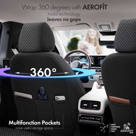 Καλύμματα Αυτοκινήτου Otom Sport Plus Design Universal Βαμβακερό Ύφασμα / Rachel / Δερματίνη Σετ Εμπρός / Πίσω 11 Τεμαχίων Μαύρο Με Κόκκινο Κέντημα SPTPLS-102