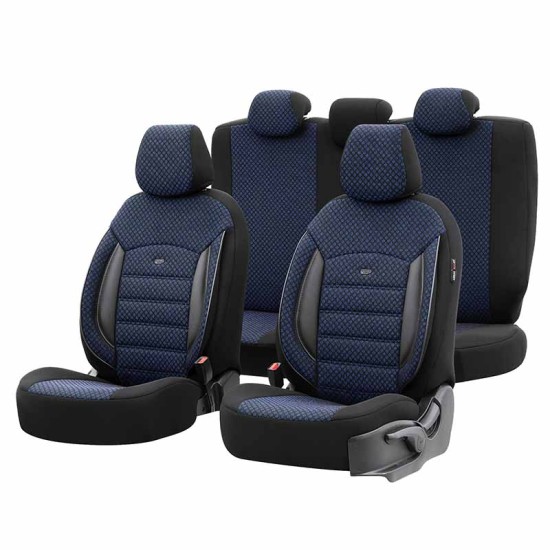 Καλύμματα Αυτοκινήτου Otom Sport Plus Design Universal Βαμβακερό Ύφασμα / Rachel / Δερματίνη Σετ Εμπρός / Πίσω 11 Τεμαχίων Μαύρο / Μπλε SPTPLS-104