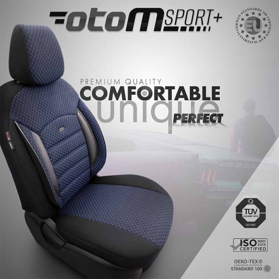 Καλύμματα Αυτοκινήτου Otom Sport Plus Design Universal Βαμβακερό Ύφασμα / Rachel / Δερματίνη Σετ Εμπρός / Πίσω 11 Τεμαχίων Μαύρο / Μπλε SPTPLS-104
