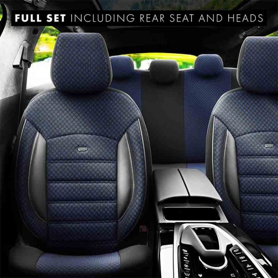 Καλύμματα Αυτοκινήτου Otom Sport Plus Design Universal Βαμβακερό Ύφασμα / Rachel / Δερματίνη Σετ Εμπρός / Πίσω 11 Τεμαχίων Μαύρο / Μπλε SPTPLS-104