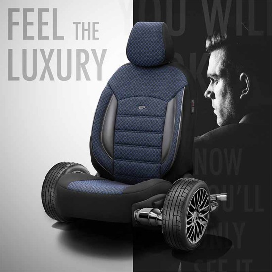 Καλύμματα Αυτοκινήτου Otom Sport Plus Design Universal Βαμβακερό Ύφασμα / Rachel / Δερματίνη Σετ Εμπρός / Πίσω 11 Τεμαχίων Μαύρο / Μπλε SPTPLS-104