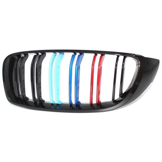 Καρδιές Μάσκας Για Bmw 4 F32 / F33 / F36 13-20 M4 Look Με Διπλή Γρίλια Tri-Color Μαύρο Γυαλιστερό 2 Τεμάχια
