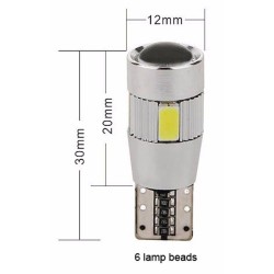 Λάμπες Led T10 12volt 6 Smd Led Canbus Λευκό Φως Canbus 600407 2 Τεμάχια