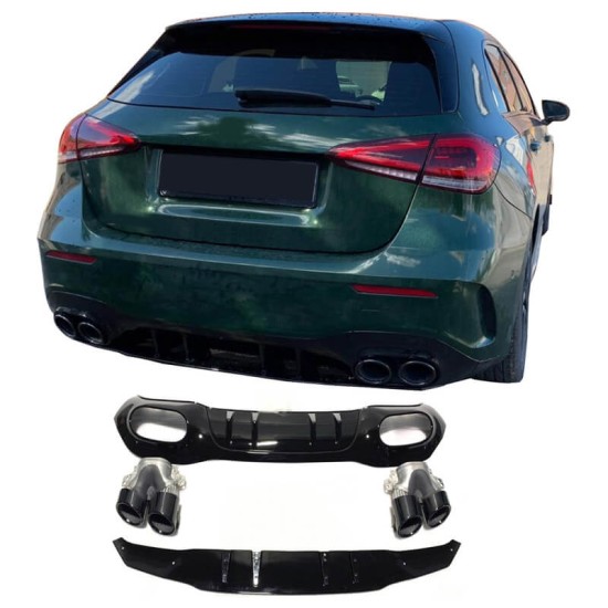 Diffuser Πίσω Προφυλακτήρα Για Mercedes-Benz A-Class W177 19+ Hatchback Amg Look Με Μαύρες Μπούκες