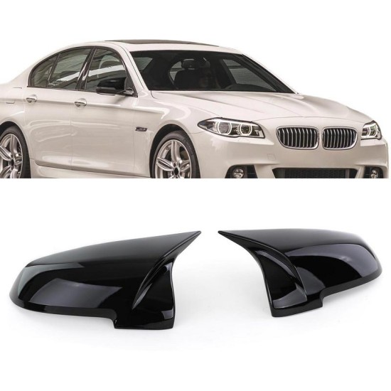 Καπάκια Καθρεφτών Για Bmw 5 F10 / F11 LCI (Facelift), 6 F06, F12, F13, 7 F02, F03, F04, 14-18 M4 Look Γυαλιστερό Μαύρο 2 Τεμάχια