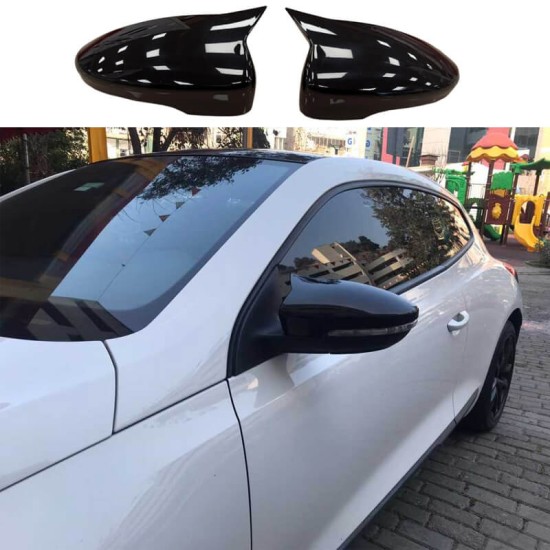 Καπάκια Καθρεφτών Για VW Scirocco 08-17, Eos 06-15, Passat CC 08-12, Jetta 10-18 Γυαλιστερό Μαύρο 2 Τεμάχια
