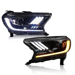 Μπροστινά Φανάρια Set Για Ford Ranger T7 T8 2016-2020 Munstang Look DRL Dynamic Μαύρα Full Led Με Μοτέρ