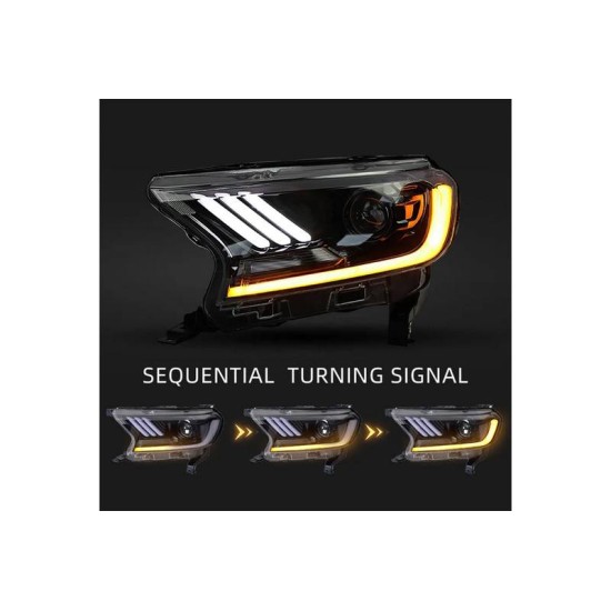 Μπροστινά Φανάρια Set Για Ford Ranger T7 T8 2016-2020 Munstang Look DRL Dynamic Μαύρα Full Led Με Μοτέρ