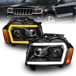Μπροστινά Φανάρια Set Για Jeep Grand Cherokee 05-08 WK DRL Led Tube Μαύρα H7/H1 Manual